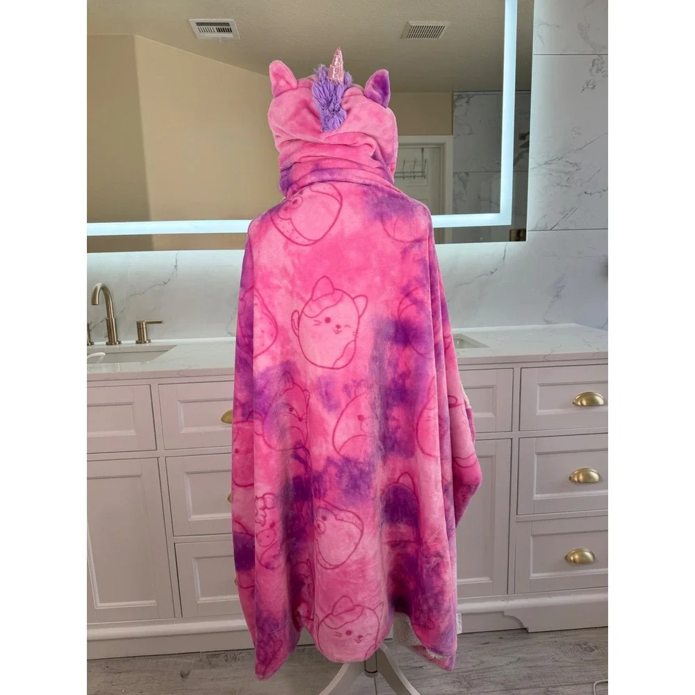 Squishmallows Lola Unicorn Hooded Blanket Kids Pink Purple Tie Dye Sherpa Plush